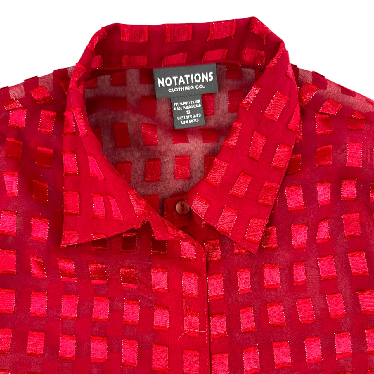 Vintage Notations Sheer Red Checkered Button Down