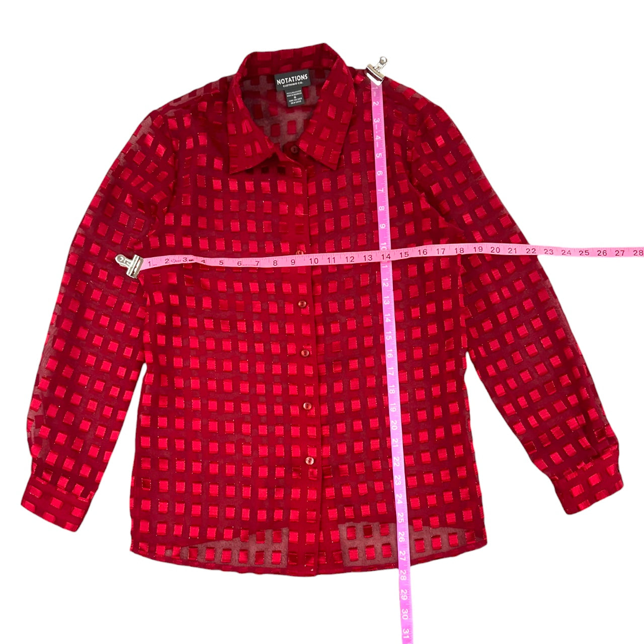 Vintage Notations Sheer Red Checkered Button Down
