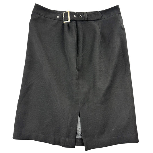 Vintage Style Black Belted Pencil Skirt with Gold Buckle Office Siren Corporate Core