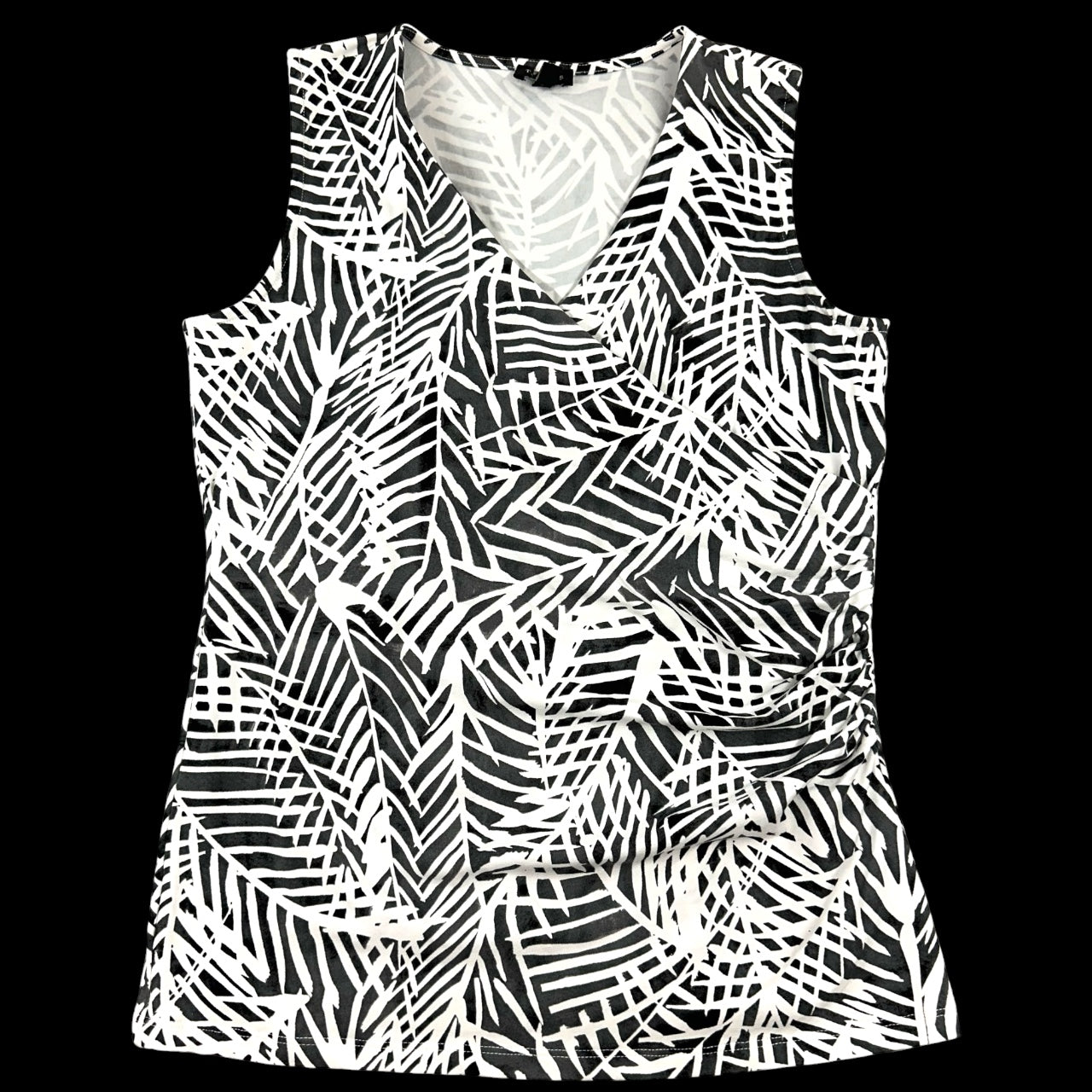 Talbots Black & White Faux Wrap Leaf Print Sleeveless Top