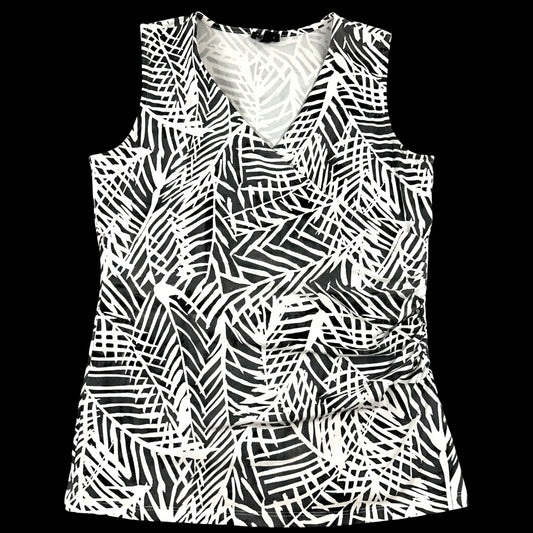 Talbots Black & White Faux Wrap Leaf Print Sleeveless Top