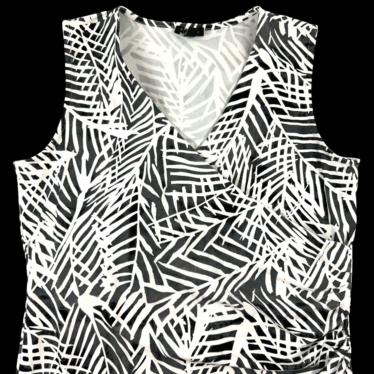 Talbots Black & White Faux Wrap Leaf Print Sleeveless Top