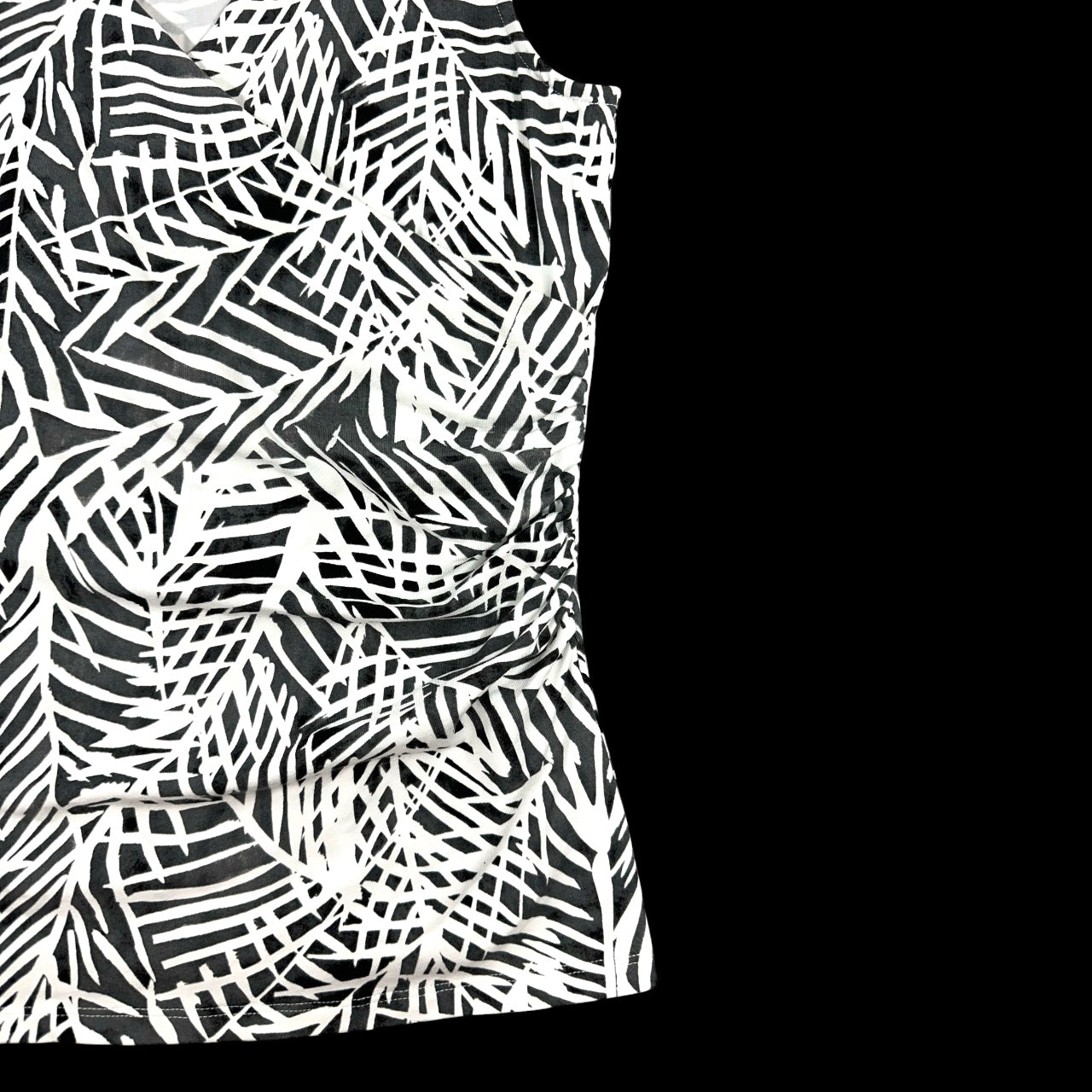Talbots Black & White Faux Wrap Leaf Print Sleeveless Top