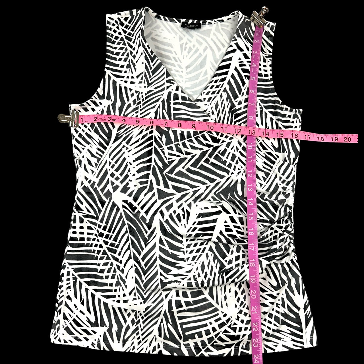 Talbots Black & White Faux Wrap Leaf Print Sleeveless Top