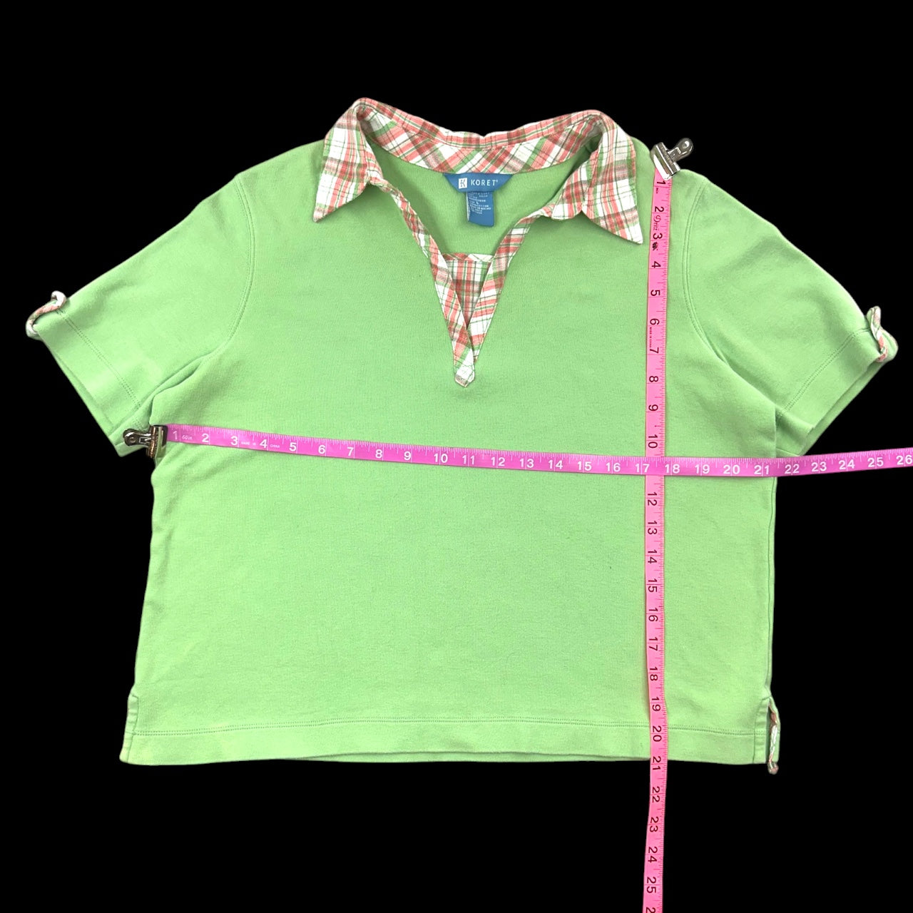 Vintage Koret Lime Green Polo Plaid Collar