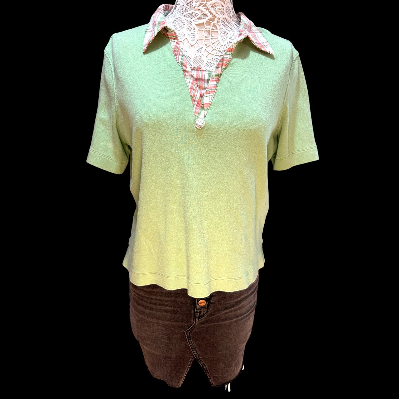 Vintage Koret Lime Green Polo Plaid Collar