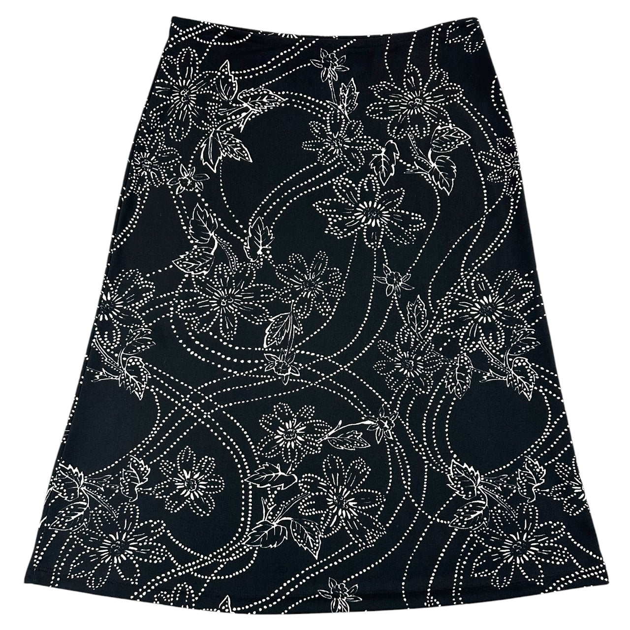 Vintage 90s Black & White Floral Dotted A Line Midi Skirt