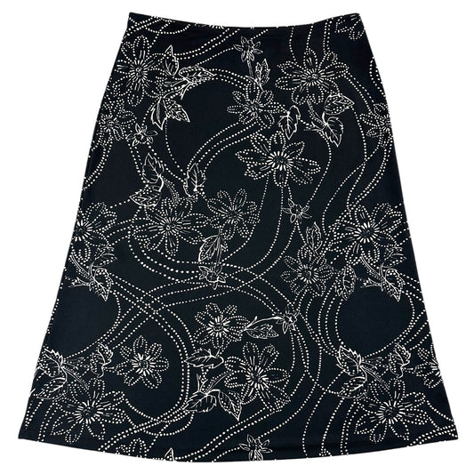 Vintage 90s Black & White Floral Dotted A Line Midi Skirt