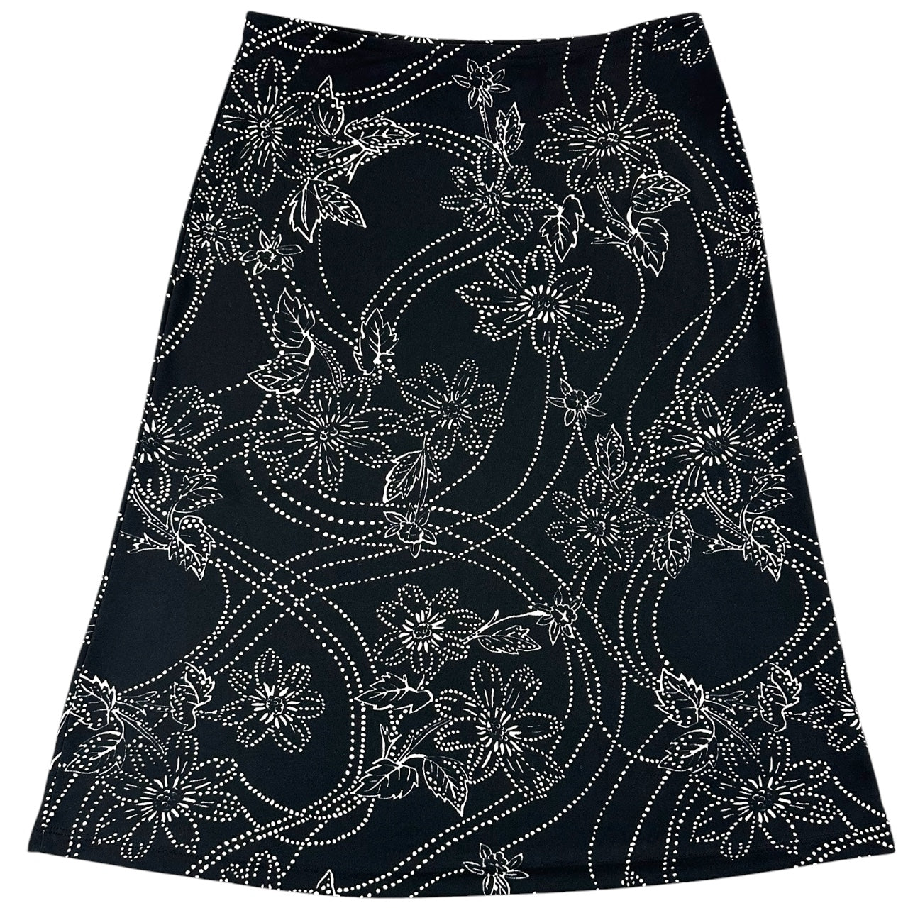 Vintage 90s Black & White Floral Dotted A Line Midi Skirt
