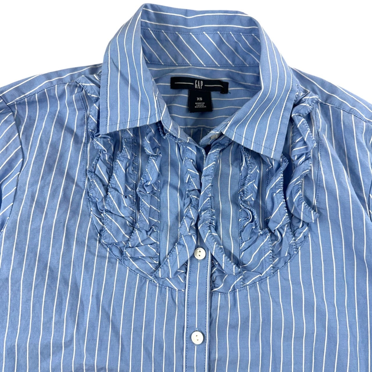 Vintage GAP Blue & White Striped Ruffle Blouse