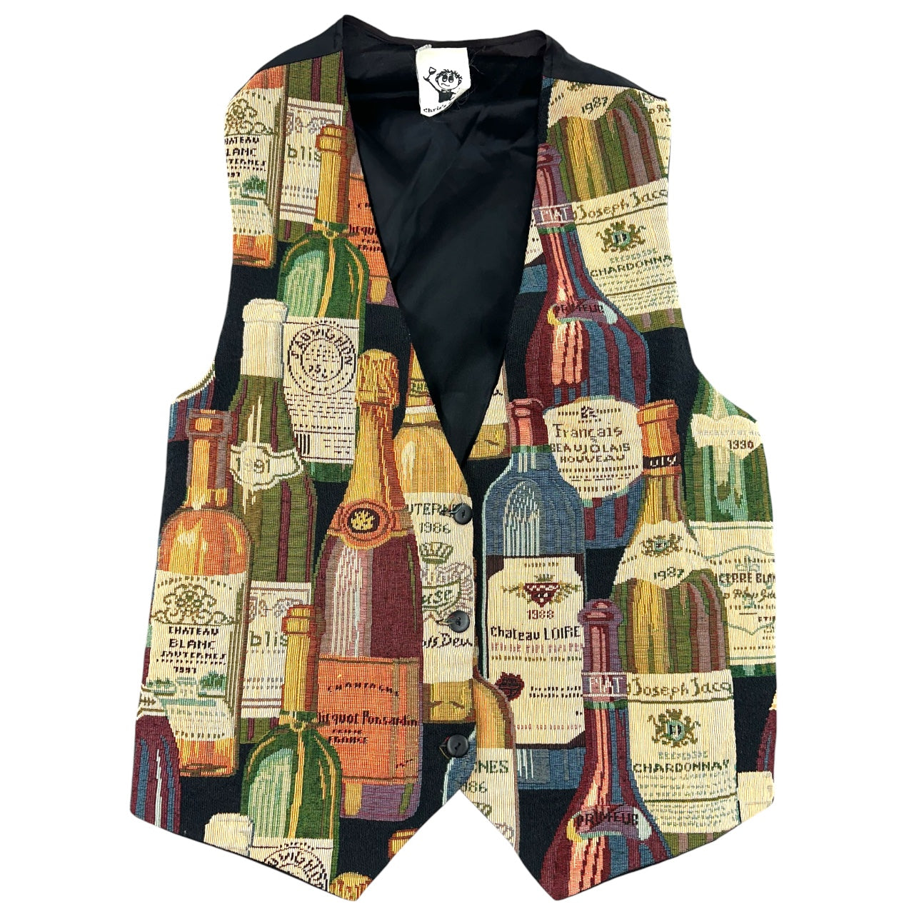 Vintage 90s Wine Bottle Tapestry Vest Eclectic Grandpa Whimsigoth Style