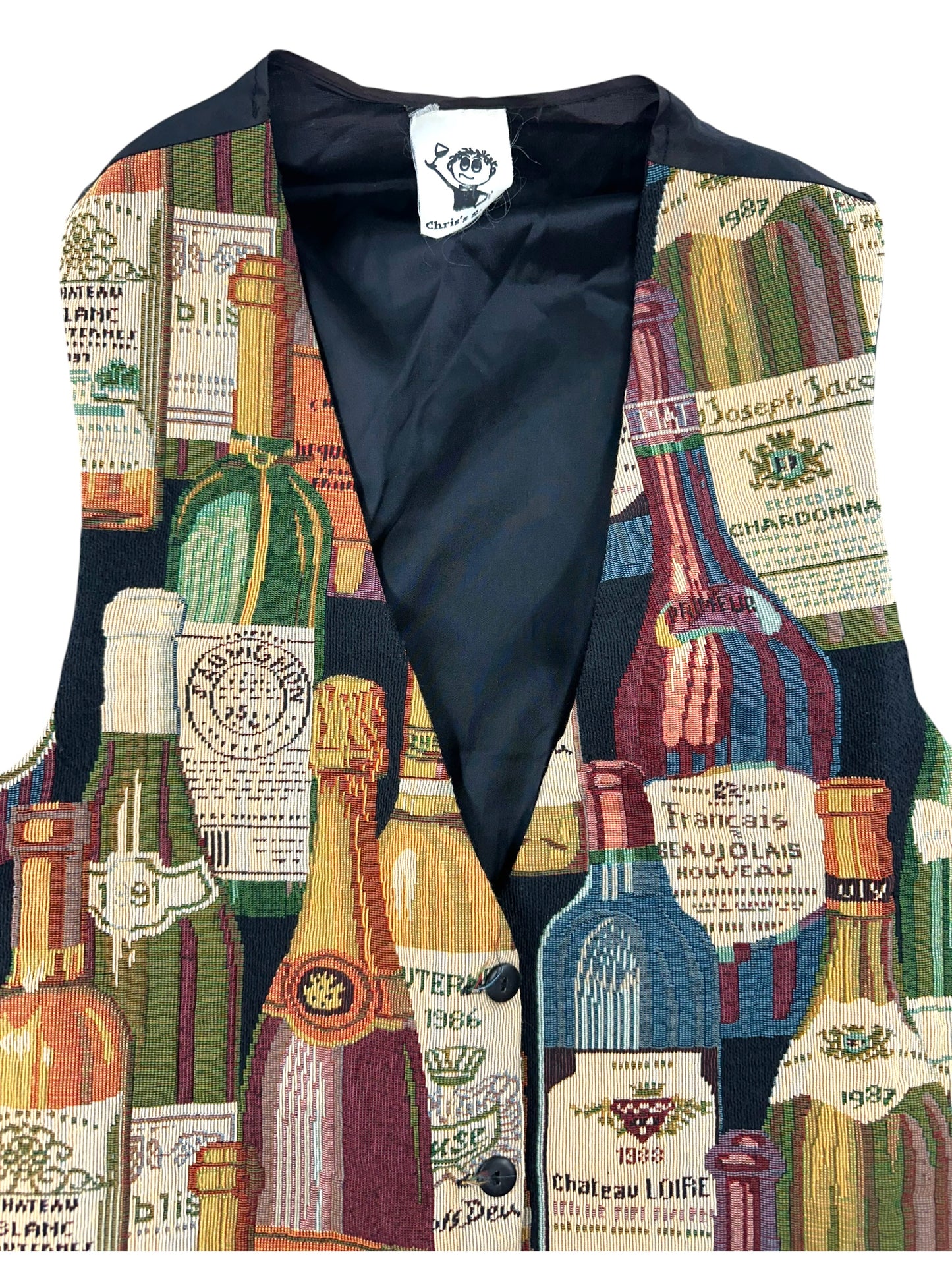 Vintage 90s Wine Bottle Tapestry Vest Eclectic Grandpa Whimsigoth Style
