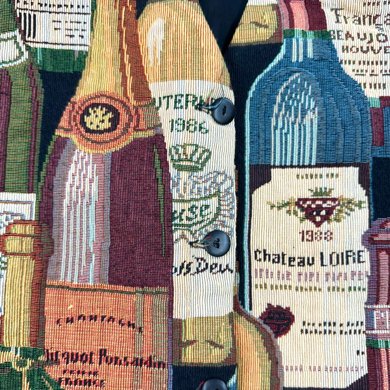 Vintage 90s Wine Bottle Tapestry Vest Eclectic Grandpa Whimsigoth Style