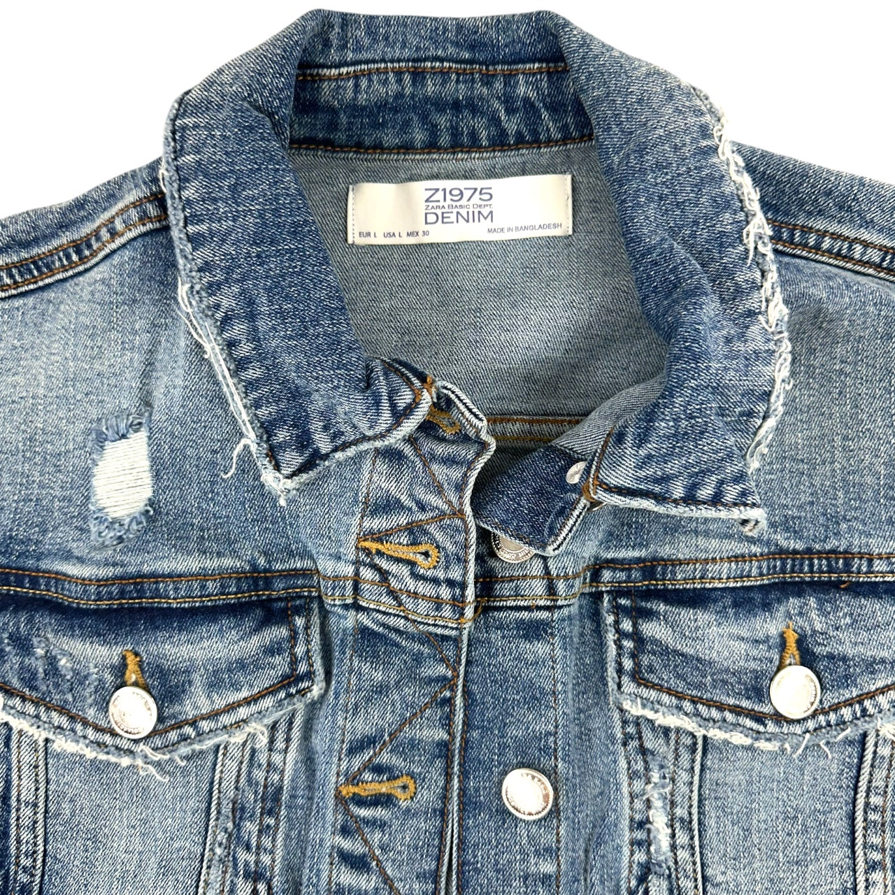 Zara Z1975 Distressed Denim Jacket