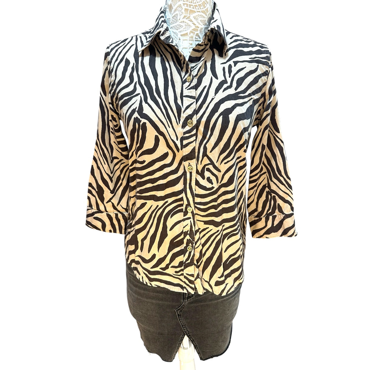 Chaps Zebra Print Button Down Blouse