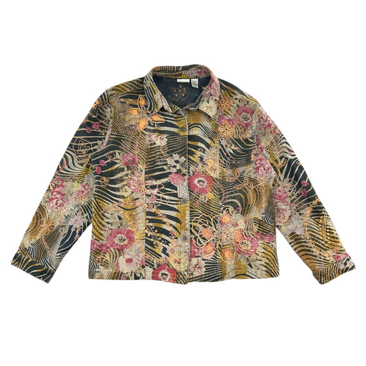 Vintage Chico's Art to Wear Embroidered Beaded Animal Floral Print Jacket