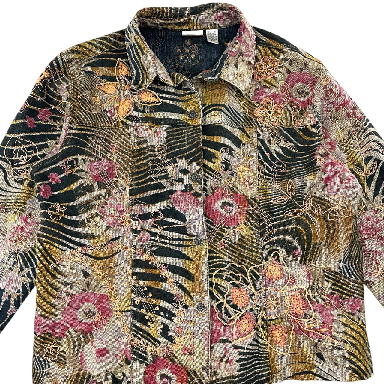 Vintage Chico's Art to Wear Embroidered Beaded Animal Floral Print Jacket