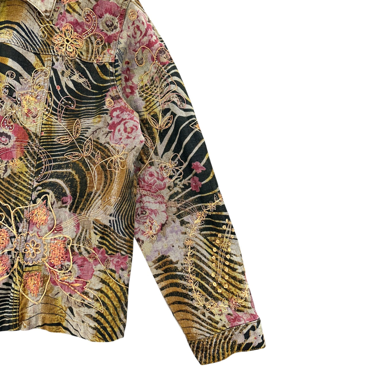 Vintage Chico's Art to Wear Embroidered Beaded Animal Floral Print Jacket