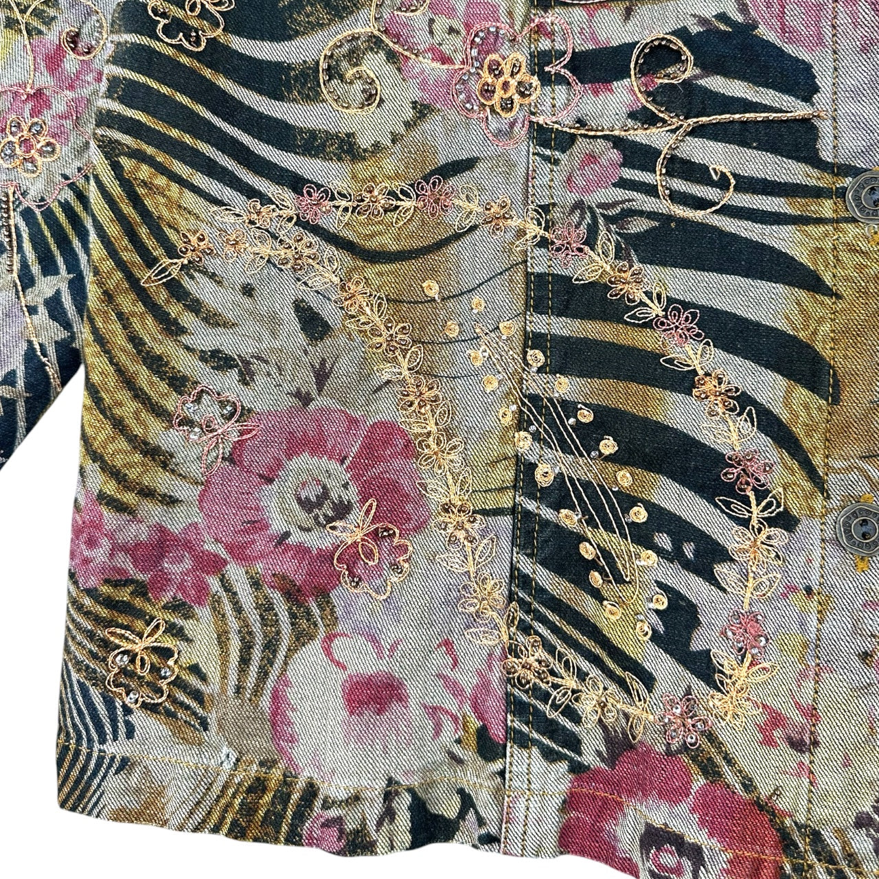Vintage Chico's Art to Wear Embroidered Beaded Animal Floral Print Jacket