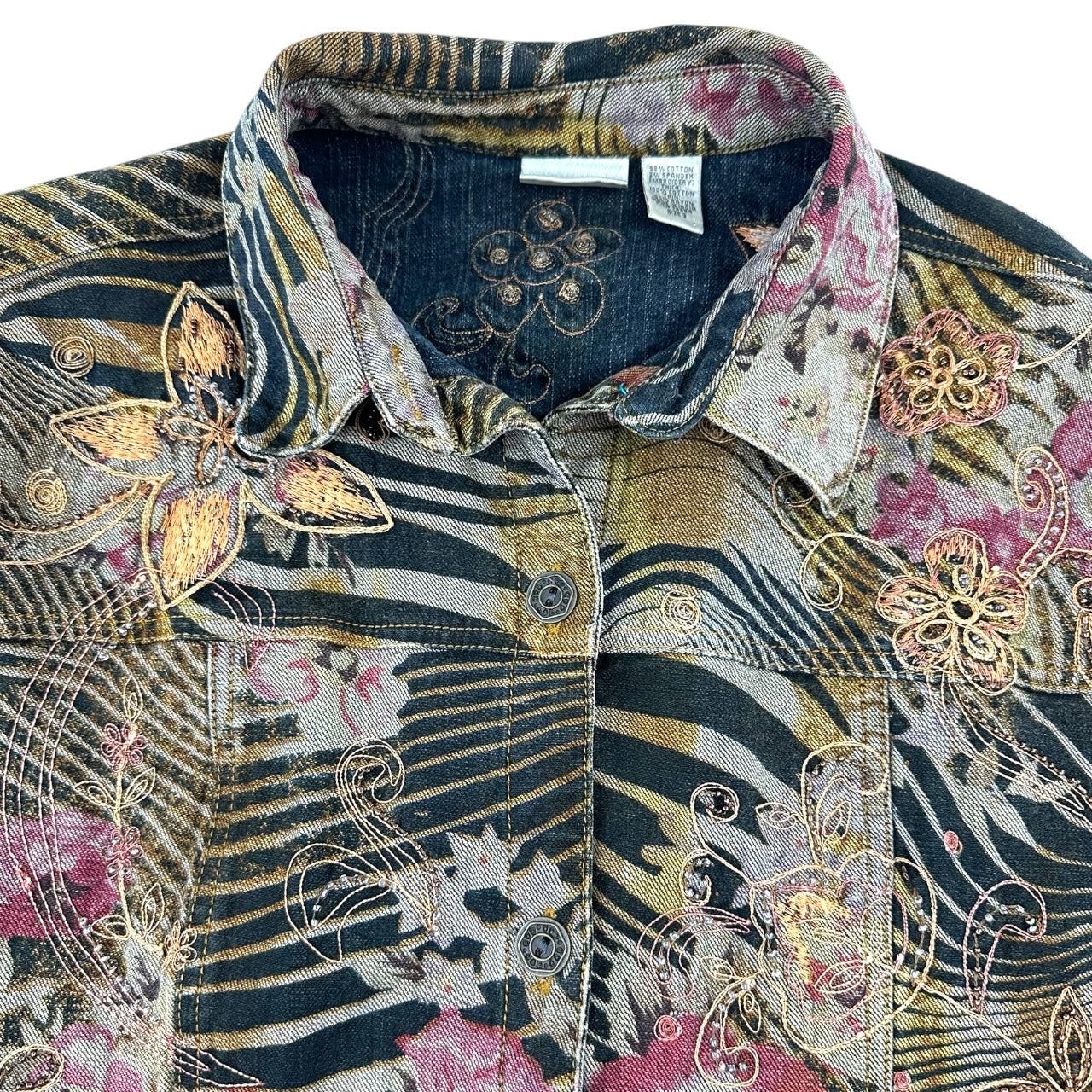 Vintage Chico's Art to Wear Embroidered Beaded Animal Floral Print Jacket