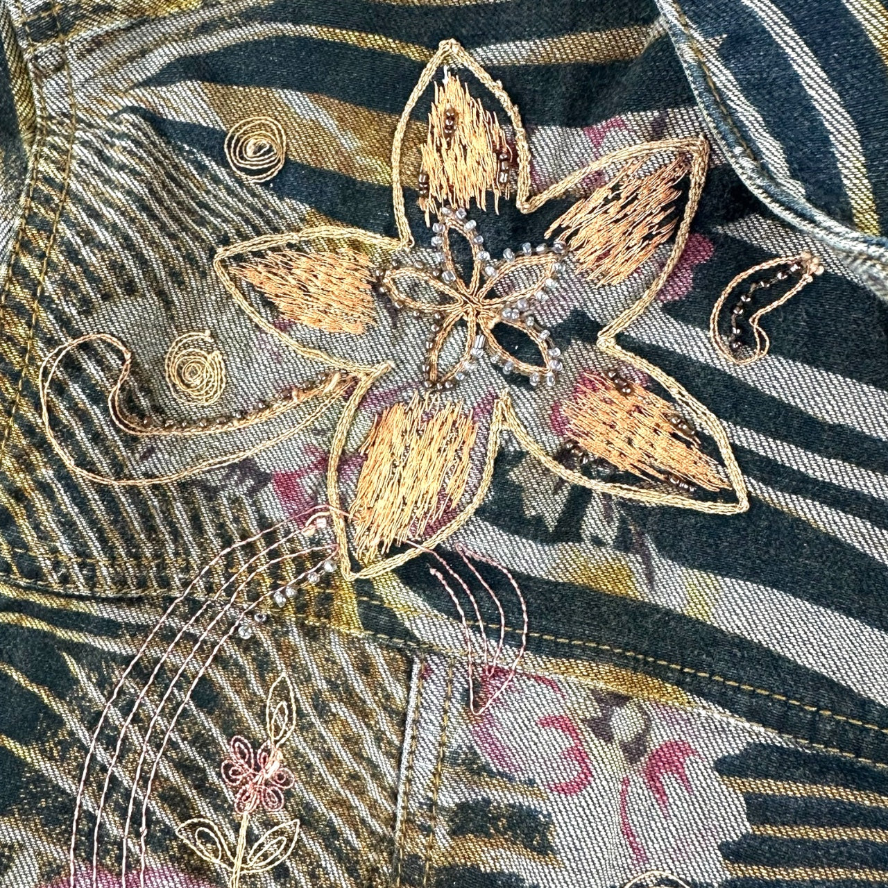 Vintage Chico's Art to Wear Embroidered Beaded Animal Floral Print Jacket