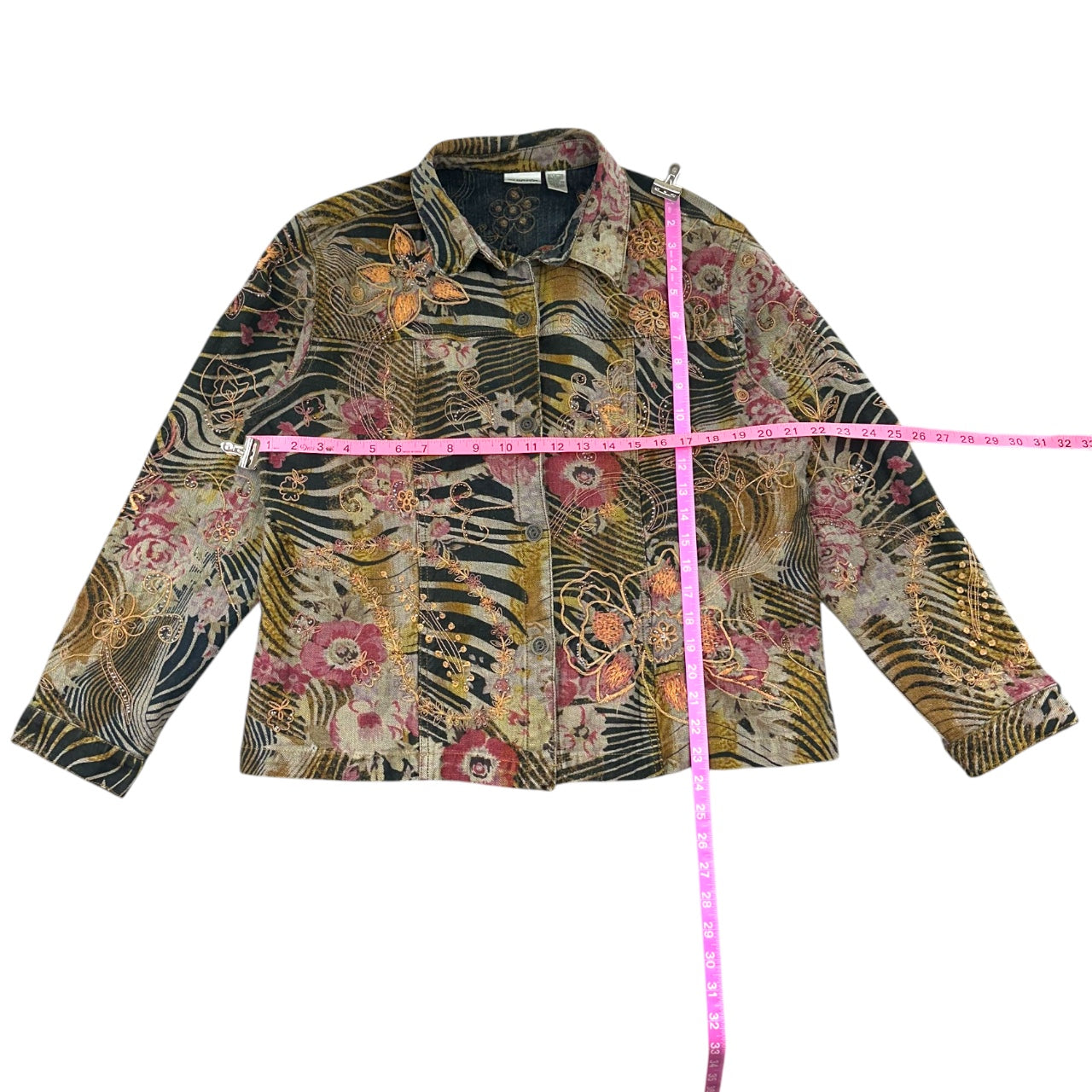 Vintage Chico's Art to Wear Embroidered Beaded Animal Floral Print Jacket