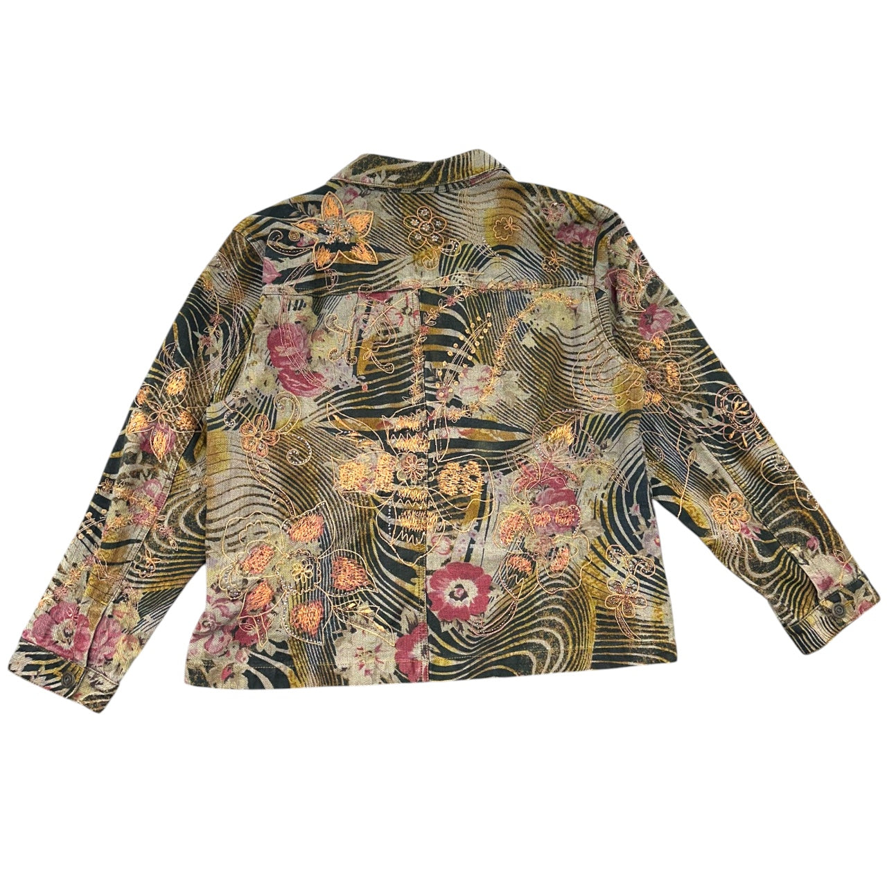 Vintage Chico's Art to Wear Embroidered Beaded Animal Floral Print Jacket