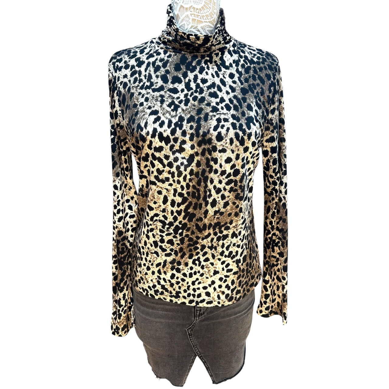 Vintage 90s Compliments Leopard Print Mock Neck Top