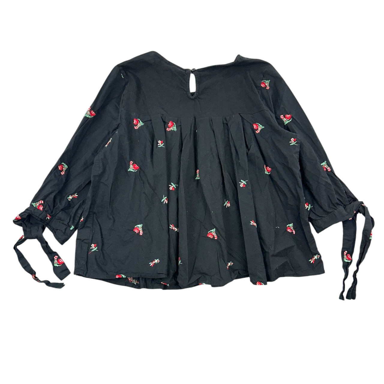 LC Lauren Conrad Black Floral Embroidered Peasant Boho Blouse
