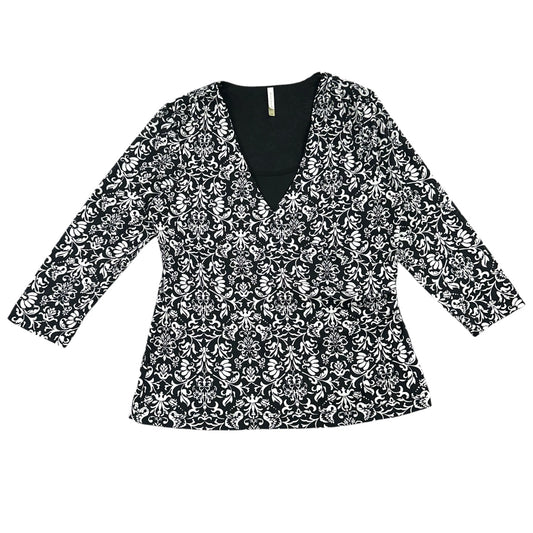 Vintage 90s White Stag Damask Top Faux Wrap Long Sleeve Blouse