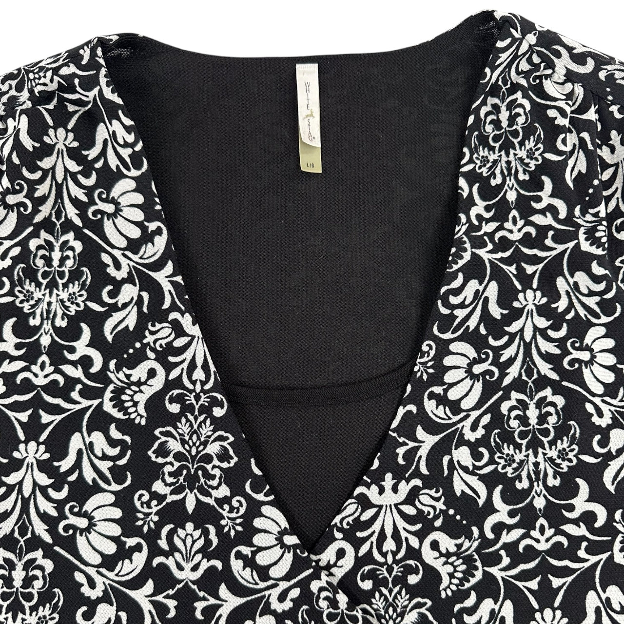 Vintage 90s White Stag Damask Top Faux Wrap Long Sleeve Blouse