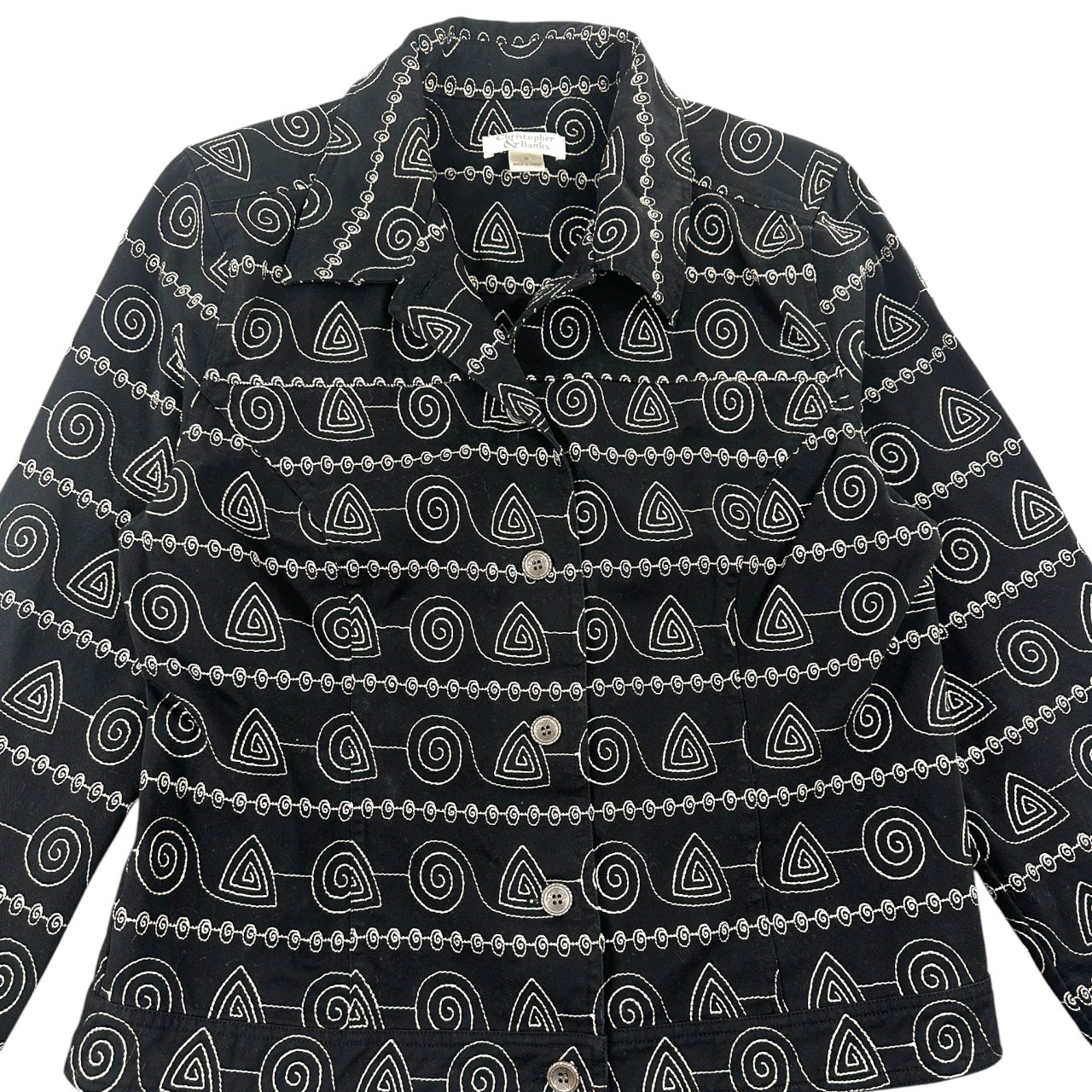 Vintage Christopher & Banks Geometric Jacket Black & White Tribal Print Shirt Jacket