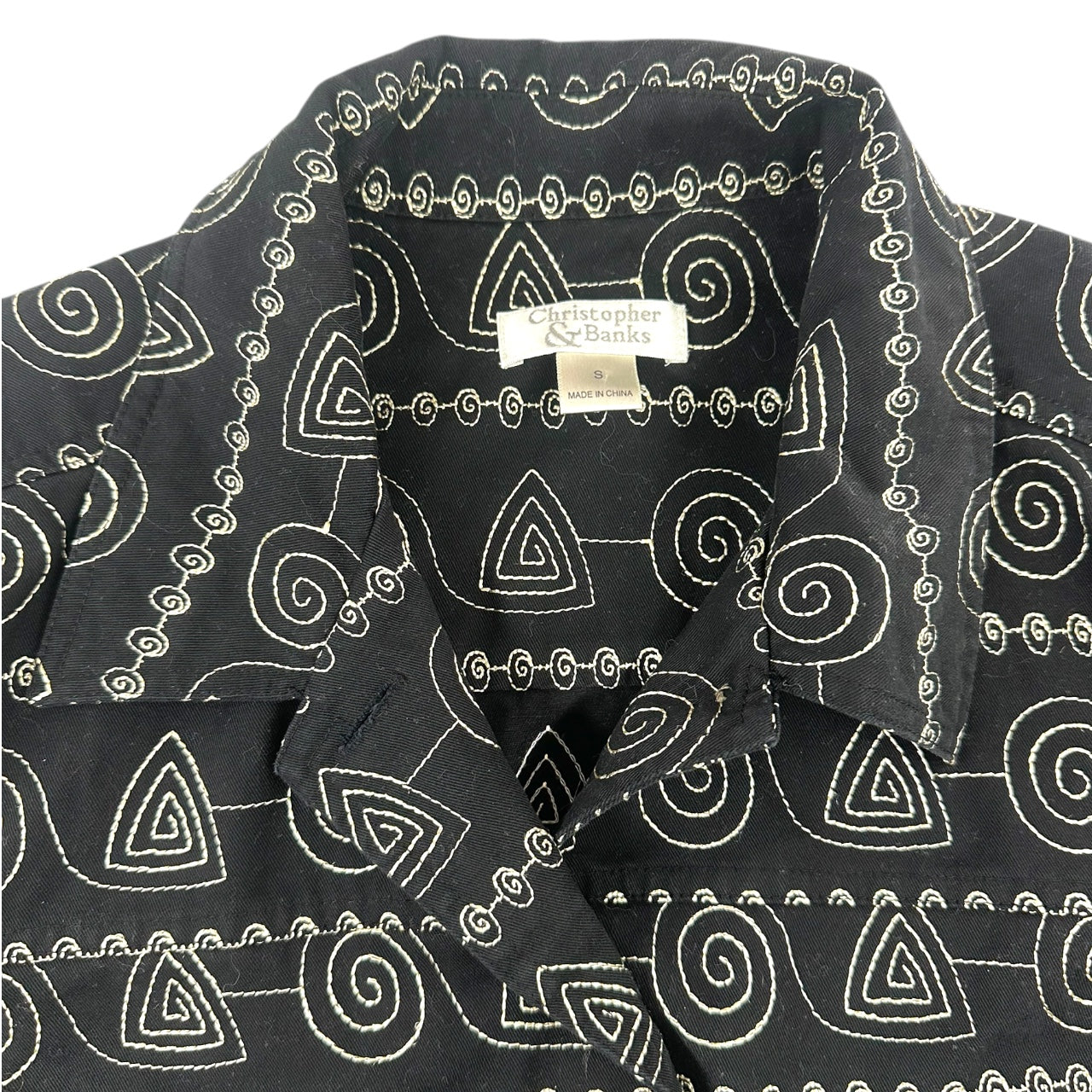 Vintage Christopher & Banks Geometric Jacket Black & White Tribal Print Shirt Jacket