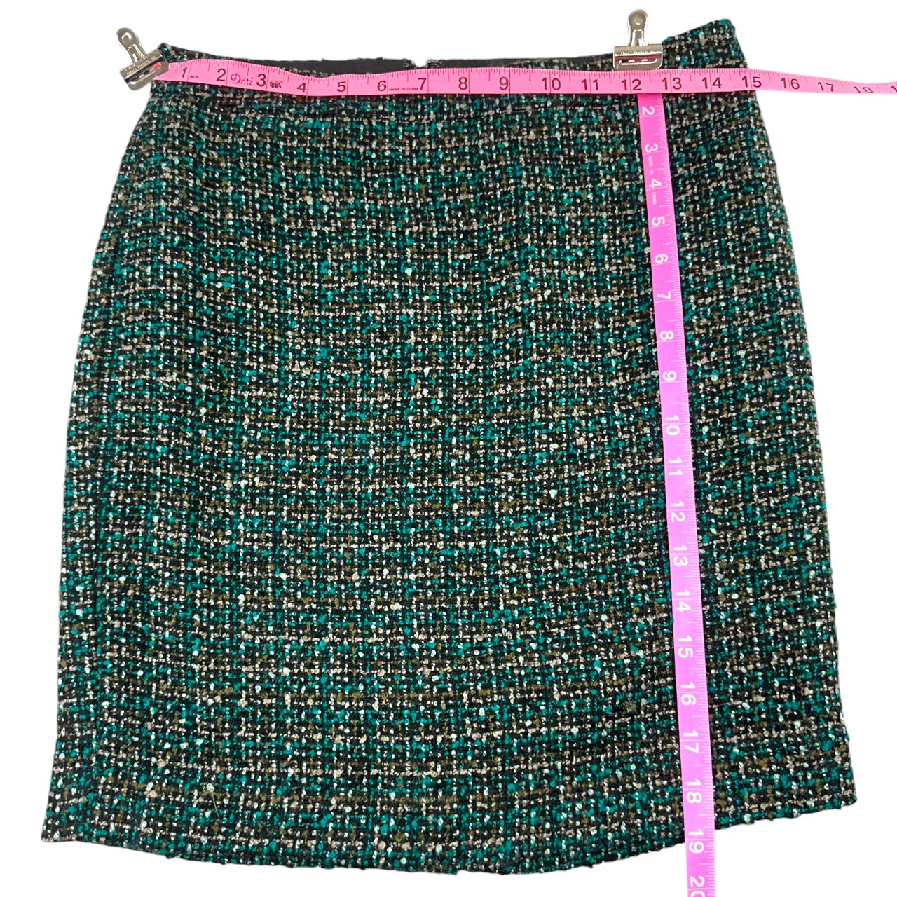 Loft Outlet Teal Green & Gold Tweed Bouclé Mini Skirt