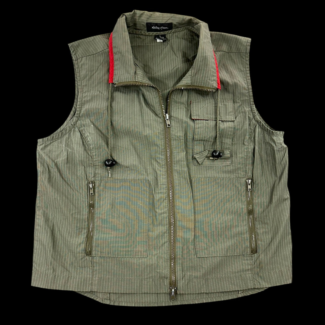 Xhilaration Olive Green Striped Cargo Vest Multi Pocket Utility Vest