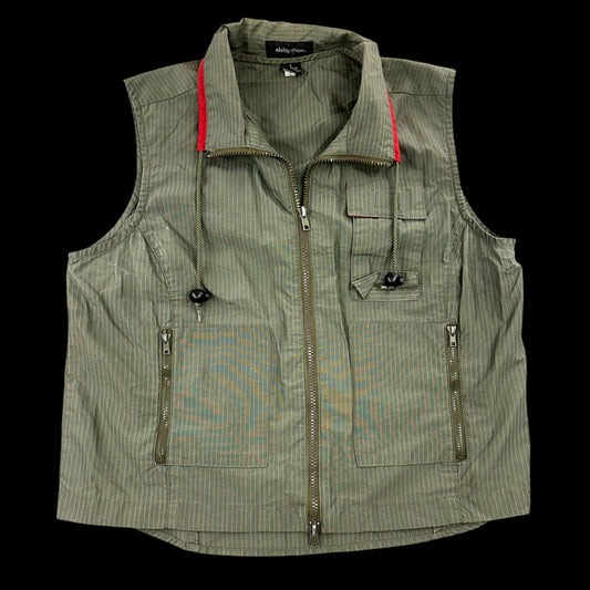 Xhilaration Olive Green Striped Cargo Vest Multi Pocket Utility Vest
