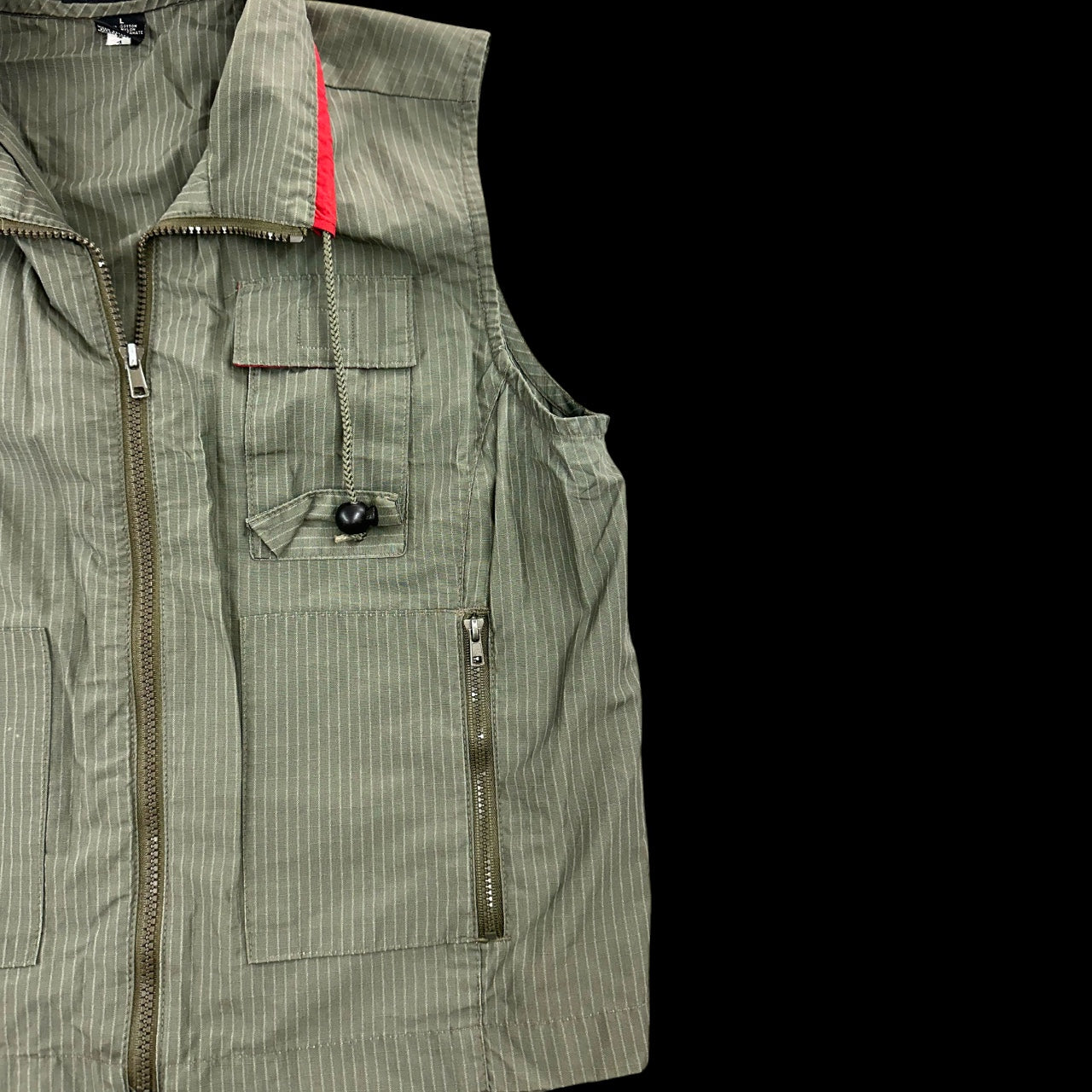 Xhilaration Olive Green Striped Cargo Vest Multi Pocket Utility Vest