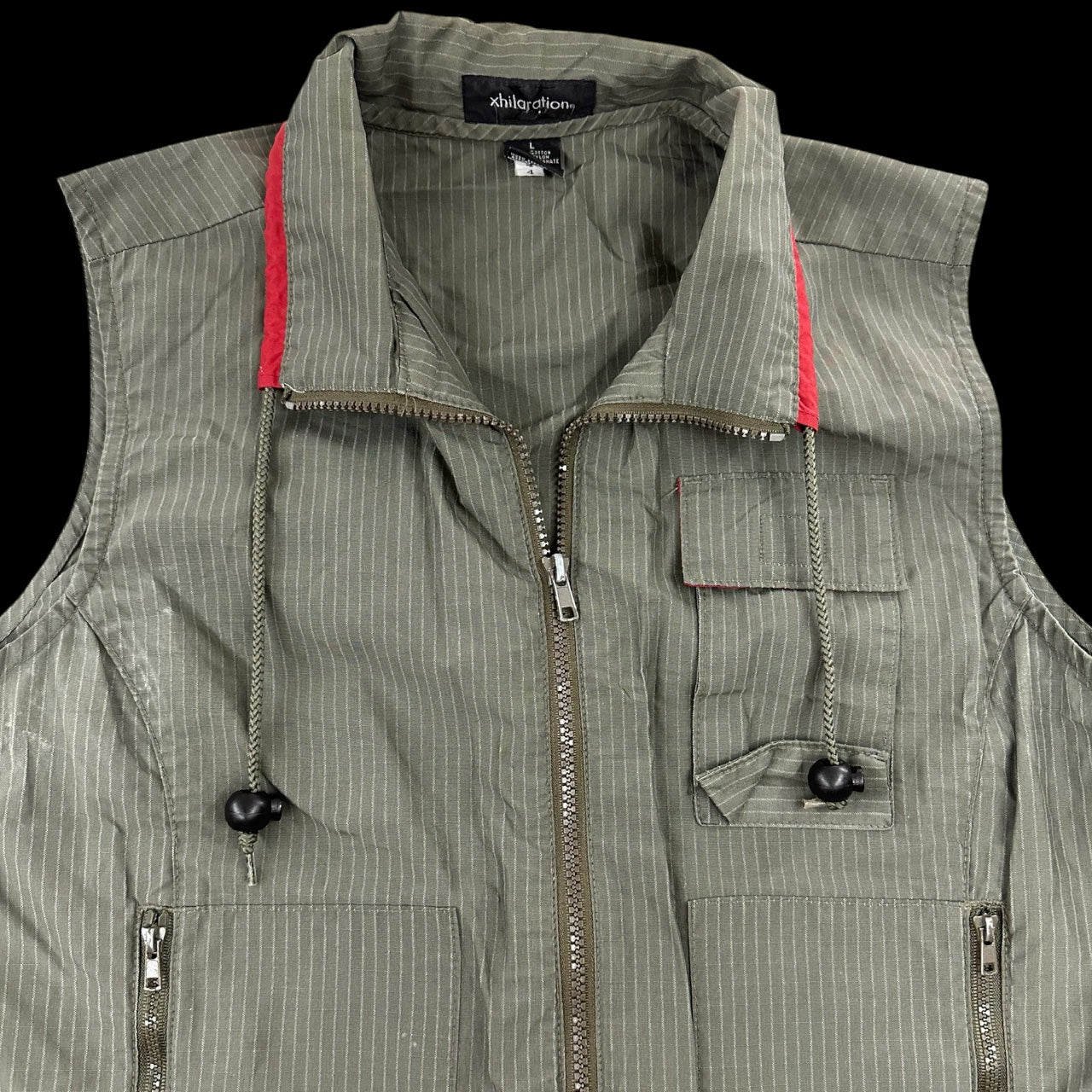 Xhilaration Olive Green Striped Cargo Vest Multi Pocket Utility Vest