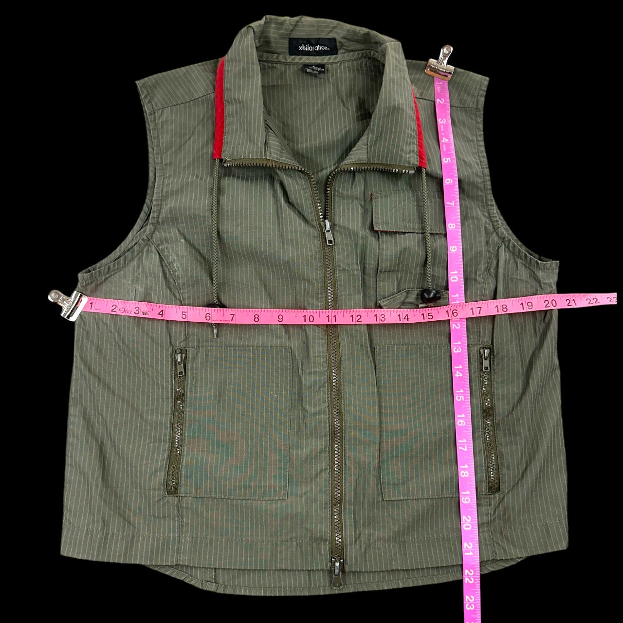 Xhilaration Olive Green Striped Cargo Vest Multi Pocket Utility Vest