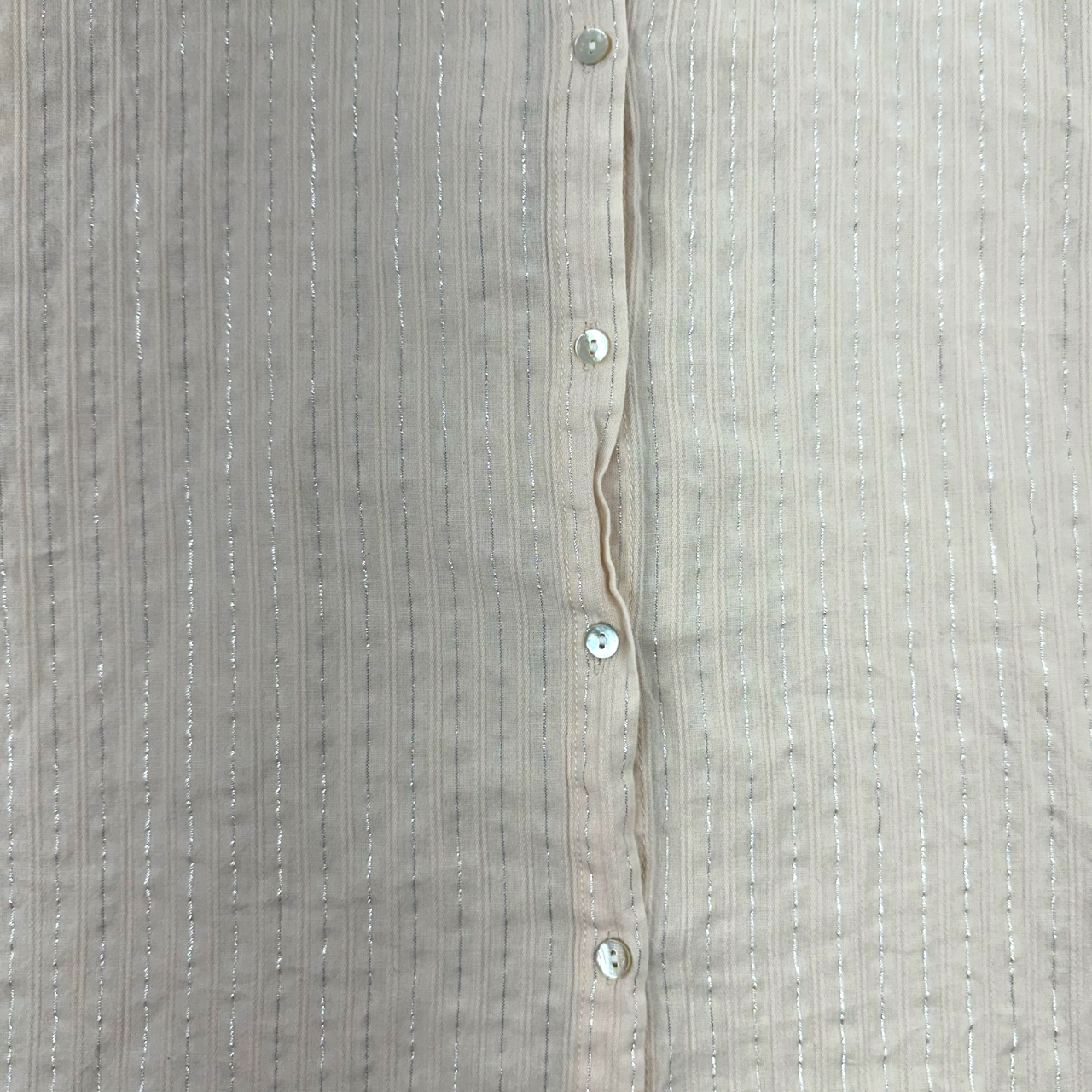 Sigrid Olsen Cream Linen Blend Metallic Stripe Button Down Roll Tab Sleeve Blouse