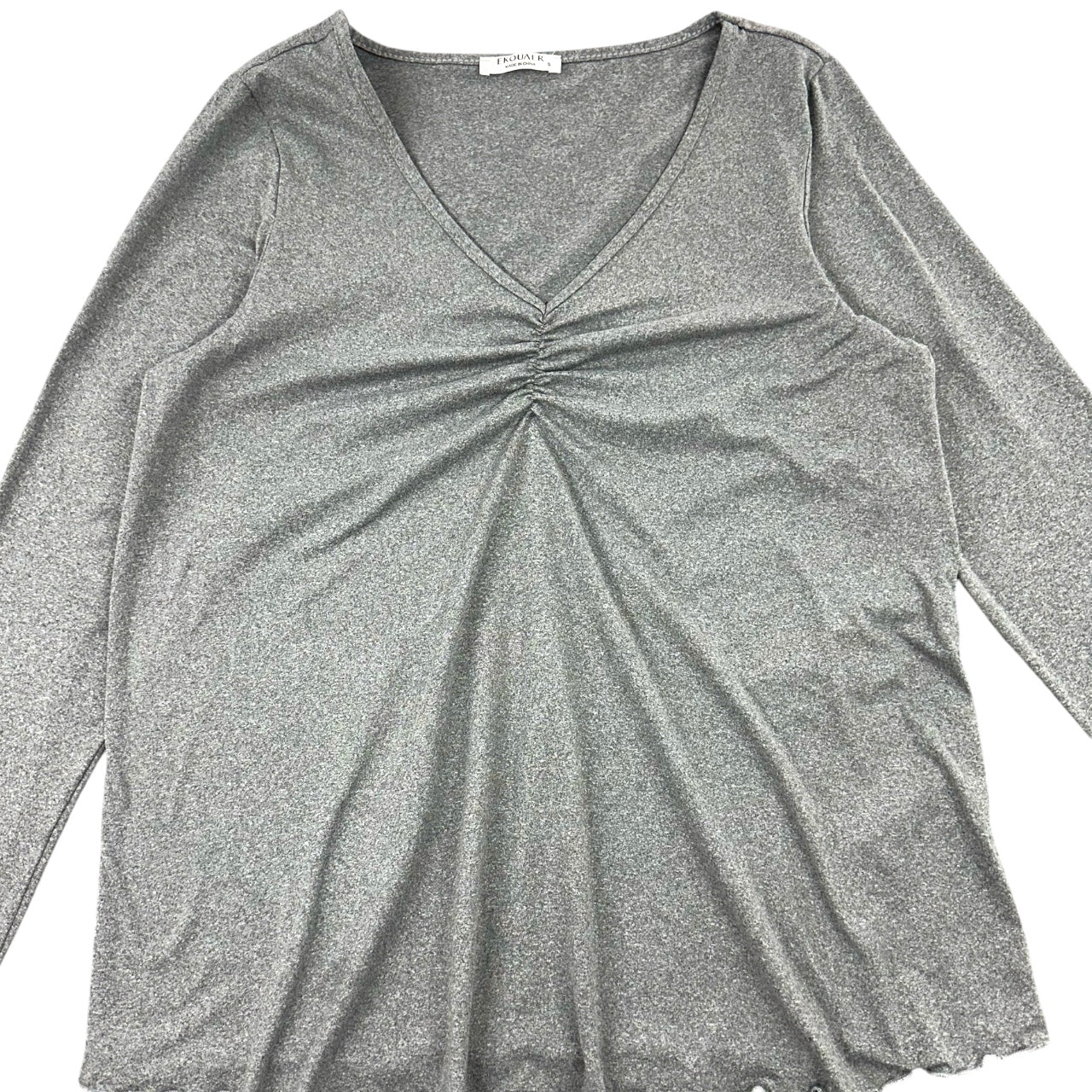 Ekouaer Silver Metallic Shimmer Ruched V Neck Top