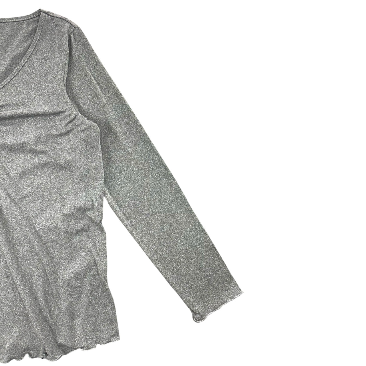 Ekouaer Silver Metallic Shimmer Ruched V Neck Top