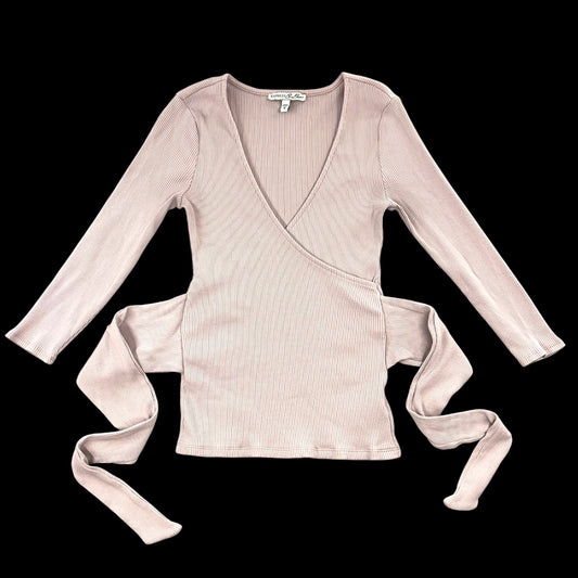 Vintage Express Ribbed Mauve Pink Long Sleeve Tie Waist Ballet Wrap Top