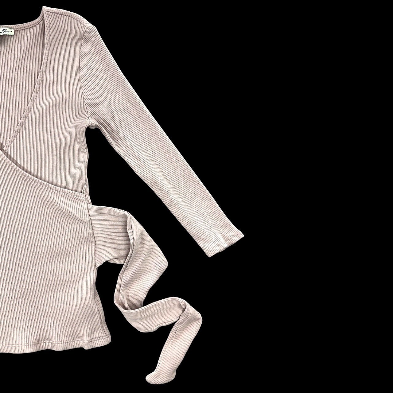 Vintage Express Ribbed Mauve Pink Long Sleeve Tie Waist Ballet Wrap Top