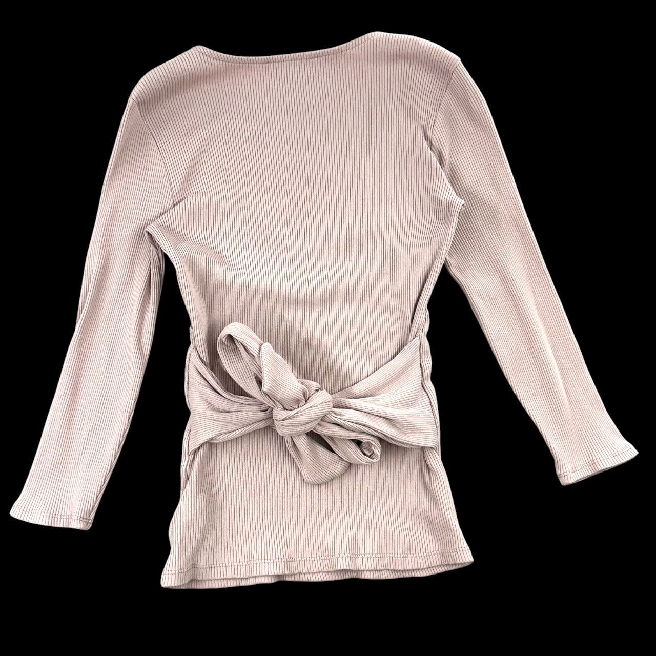 Vintage Express Ribbed Mauve Pink Long Sleeve Tie Waist Ballet Wrap Top
