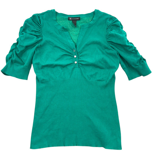 Vintage INC International Concepts Green V-Neck Puff Sleeve Sweater Top