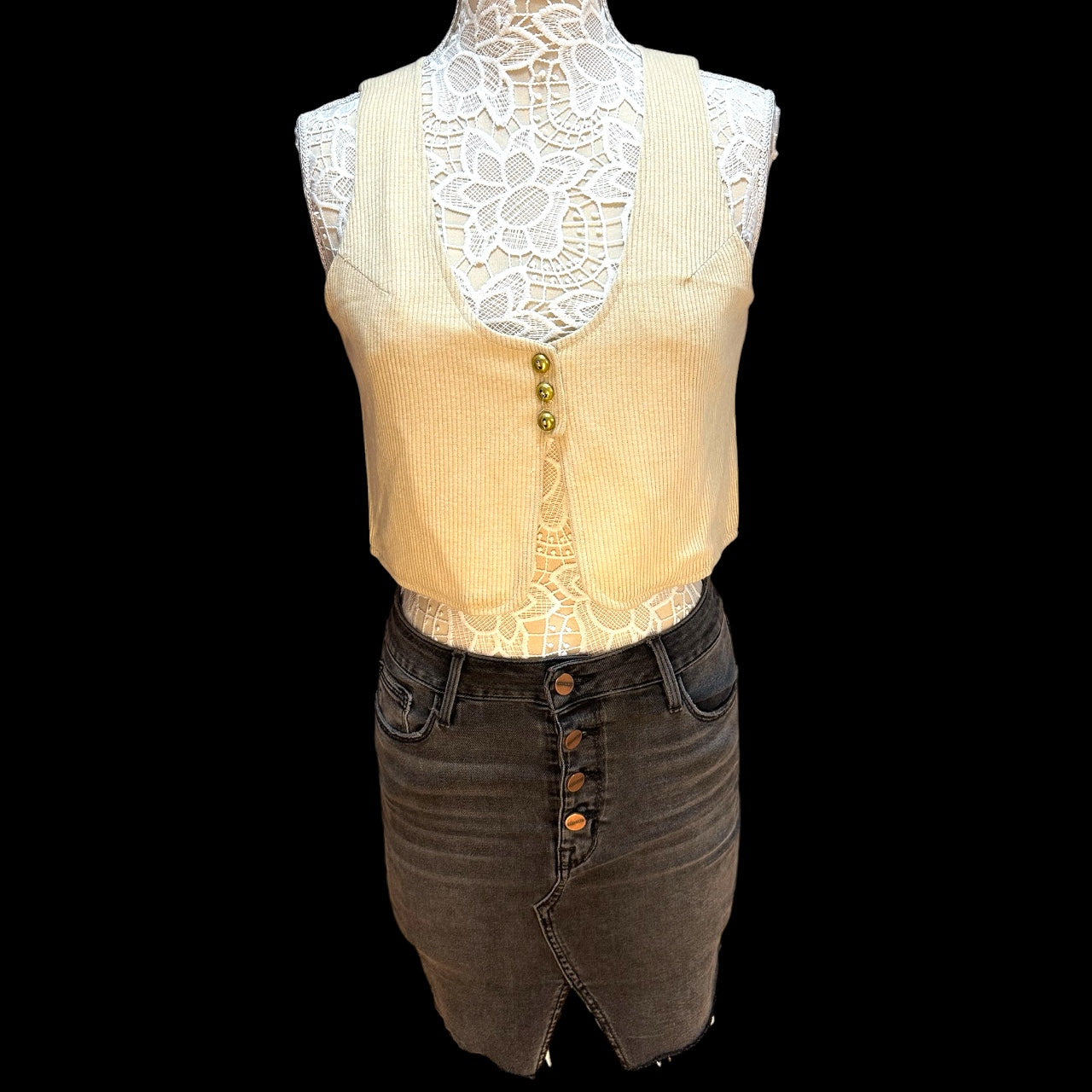 Vintage 90s Beige Ribbed Button Up Vest