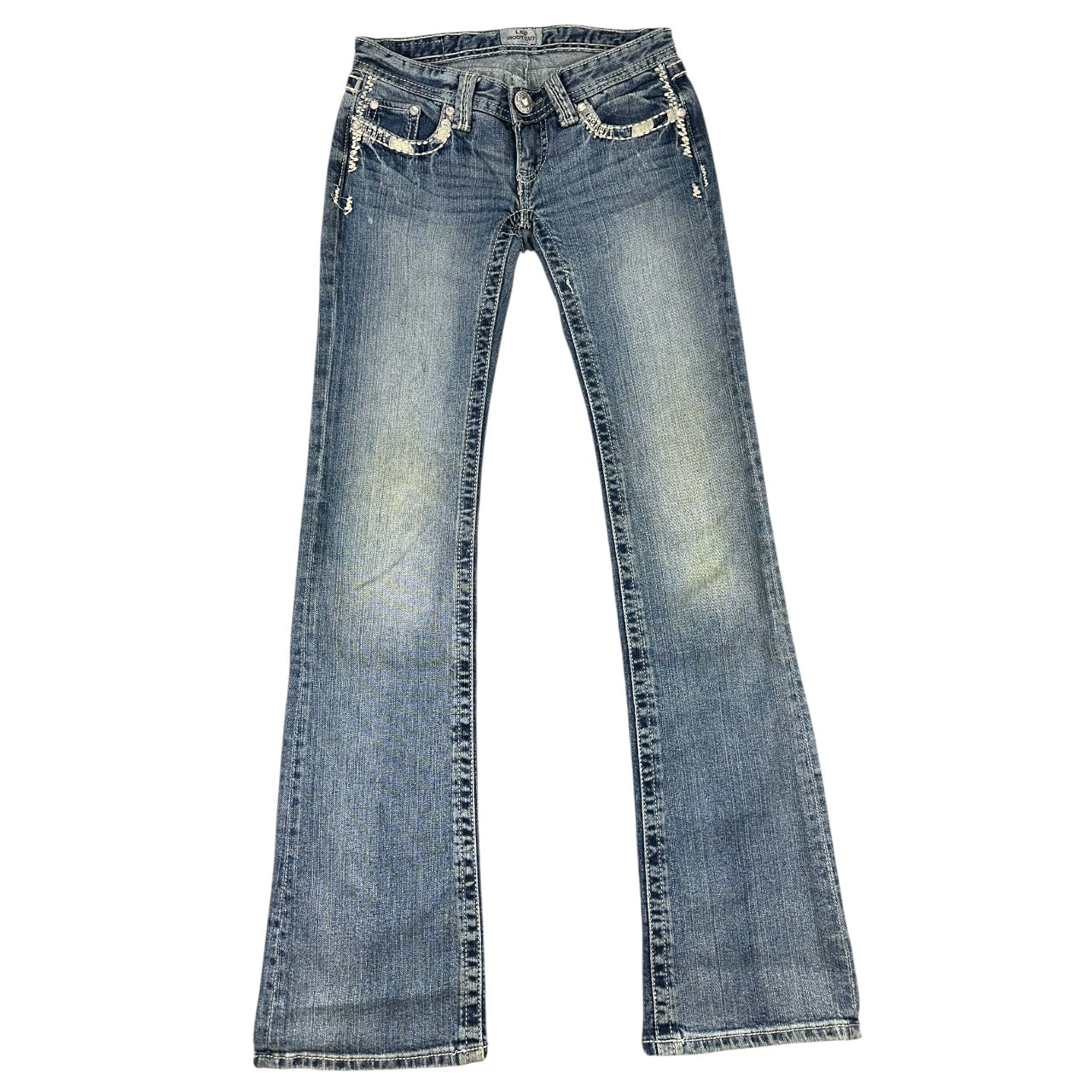 Vintage Y2K Daytrip Bootcut Jeans Embroidered Bling Flap Pocket Denim