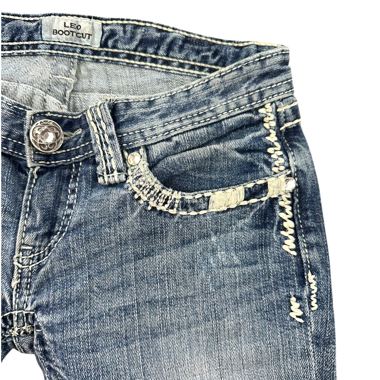 Vintage Y2K Daytrip Bootcut Jeans Embroidered Bling Flap Pocket Denim