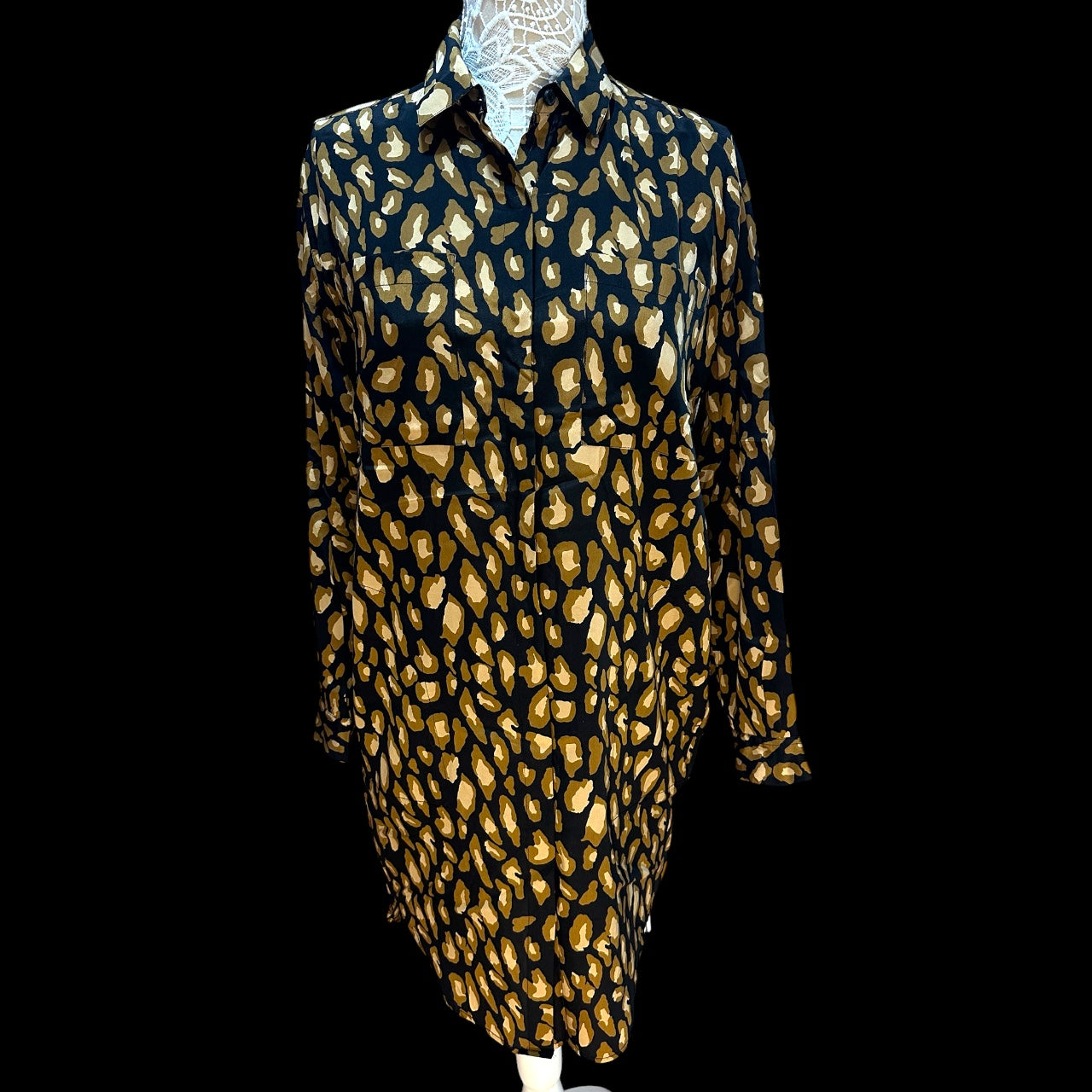 Vintage DKNY Leopard Print Shirt Dress 90s Mob Wife Tunic
